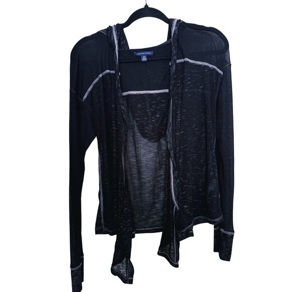 American Eagle Vintage Sheer Lightweight Hooded Cardigan Medium Y2K Vintage Goth - Picture 2 of 5